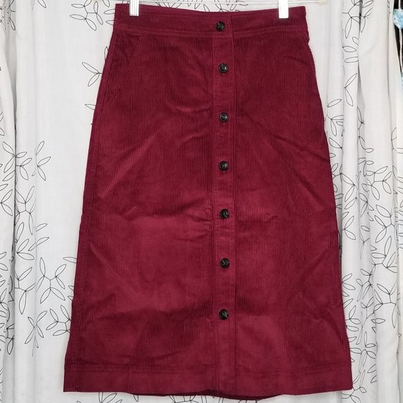Red Corduroy Midi Skirt - Picture 1 of 5